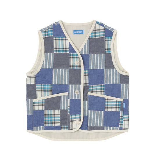 [SUNNECT] FW 24 Madras Button Up Vest - Blue