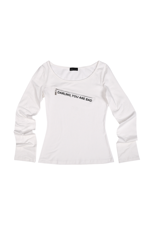 darling-you-are-bad-fw-24-unzipped-logo-tshirt-#white