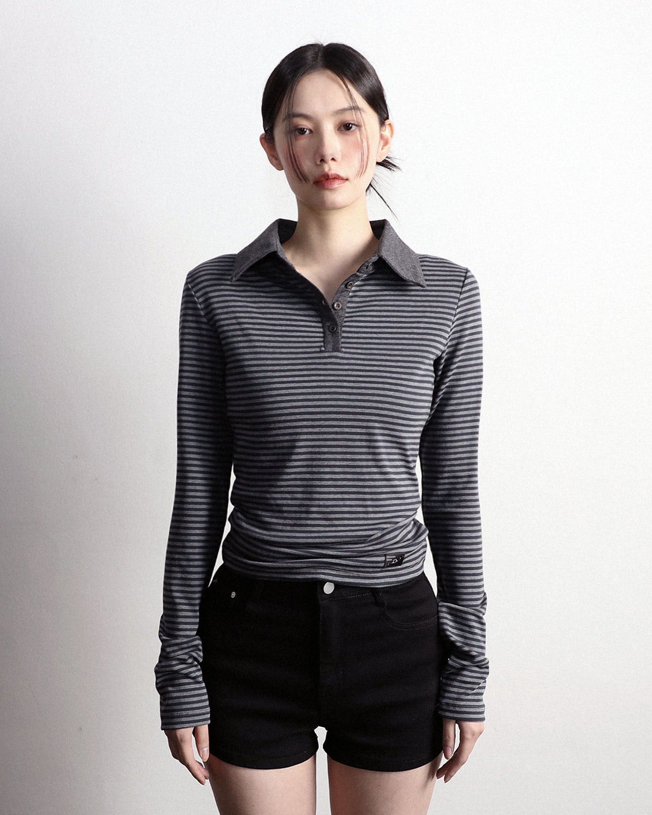 magoren-seoul-ss-25-polo-long-sleeve-stripe-charcoal