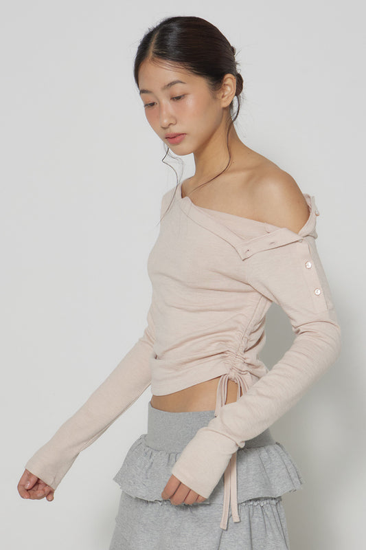 dearstalker-ss-25-natalie-side-button-offshoulder-t-pink-beige