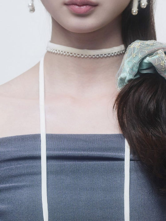 [LOLLA] Seasonless Velvet Pearl Choker (2 colors )