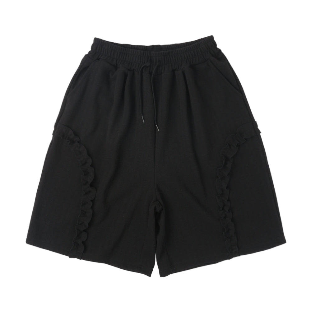 [SUNNECT] SS 25 Herringbone Frill Short - Black