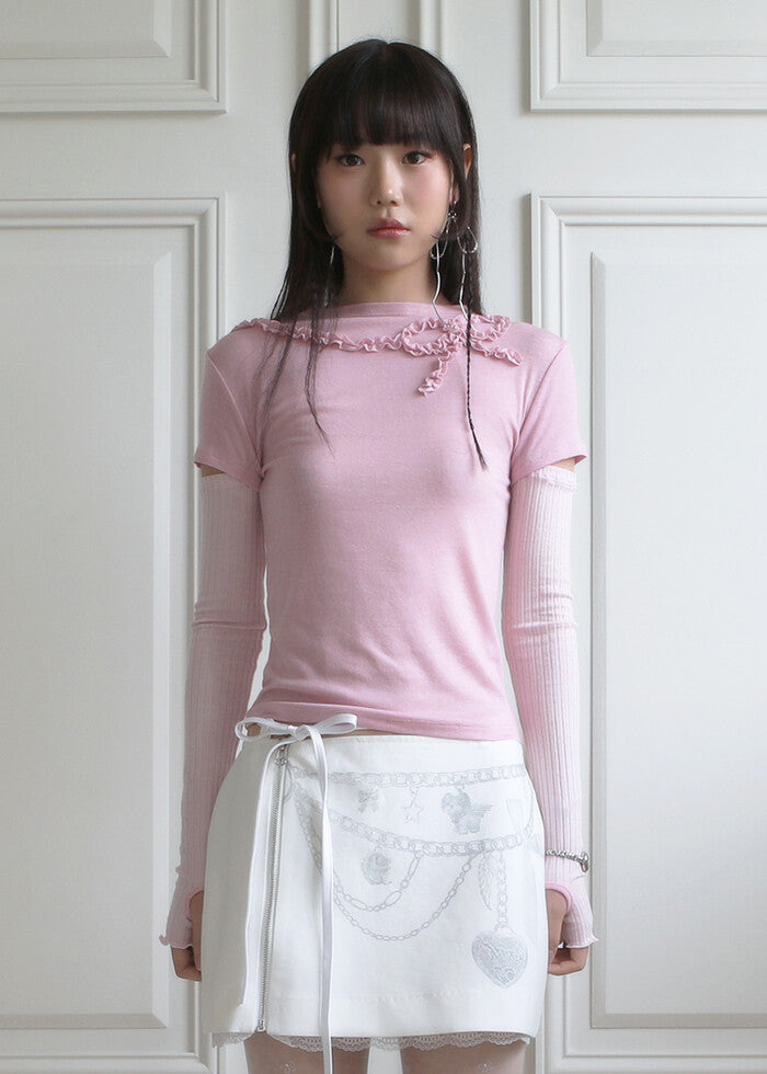 nofficialnoffice-fw-23-frill-ribbon-slit-sleeves-top-pink